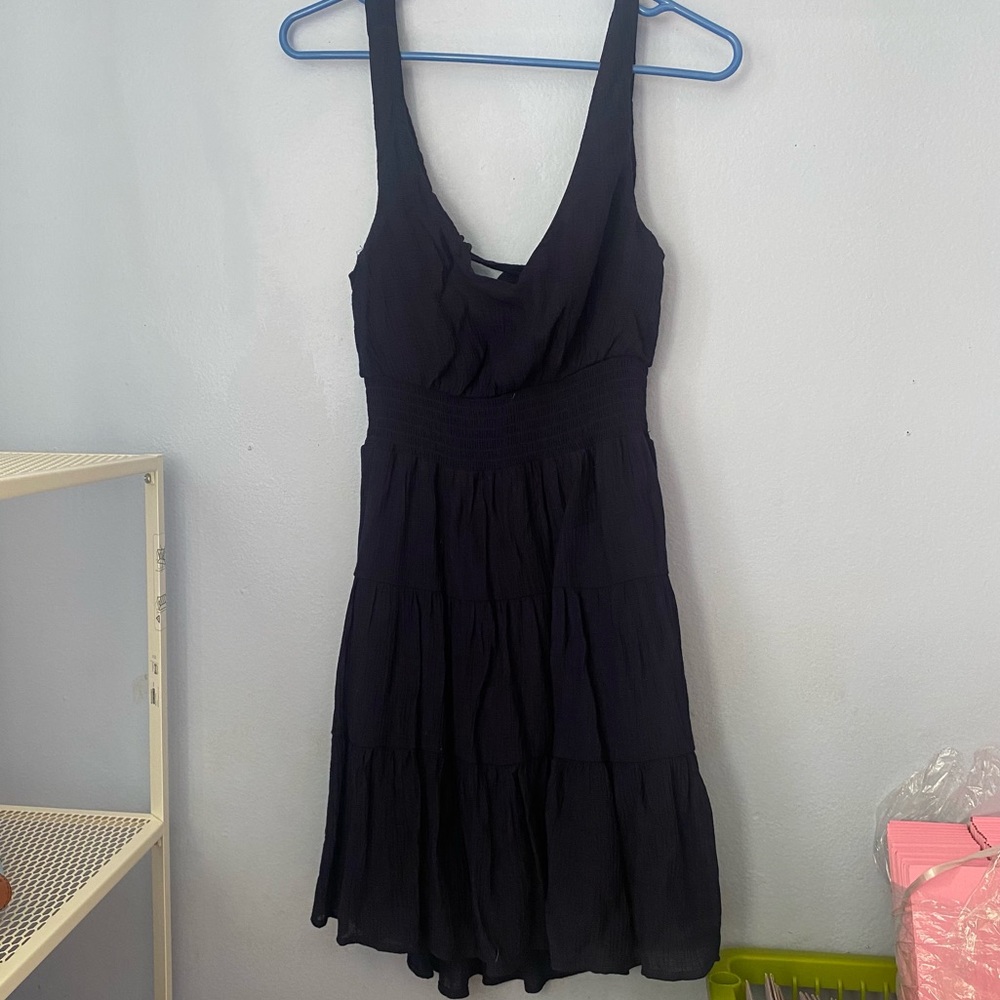 dark blue flowy dress